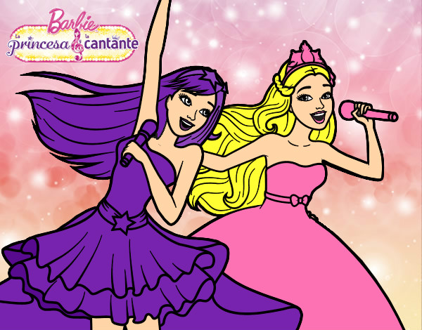 Dibujo Barbie y la princesa cantando pintado por iysdfdffff
