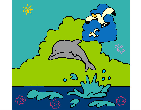 Dibujo Delfín y gaviota pintado por ardnas
