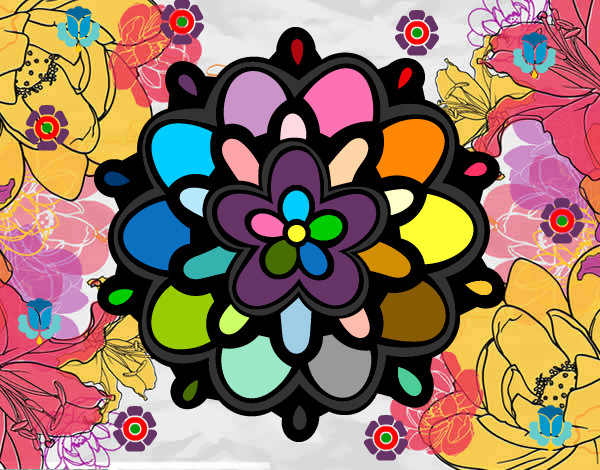 Dibujo Mándala con una flor pintado por kawai