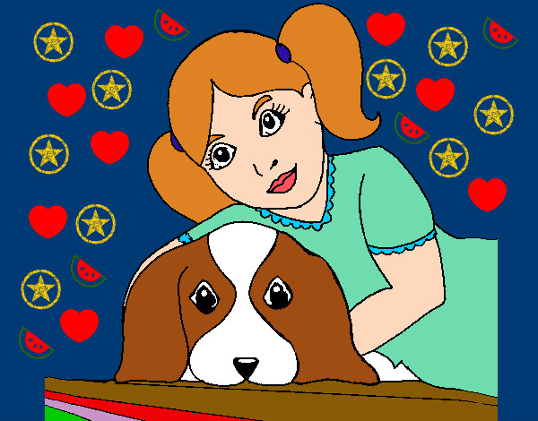 Dibujo Niña abrazando a su perro pintado por mimami