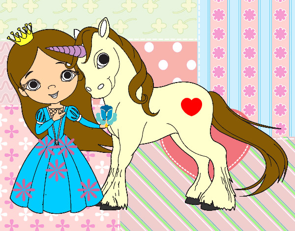 Dibujo Princesa y unicornio pintado por Fami