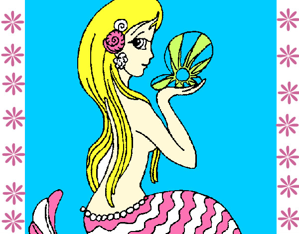 Dibujo Sirena y perla pintado por cipres