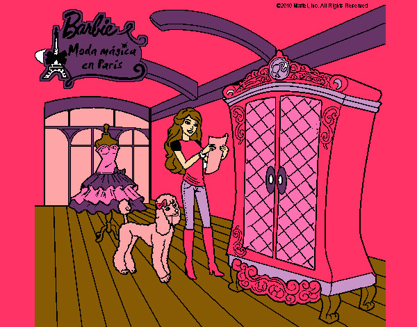 Dibujo Barbie delante del armario pintado por maryoris