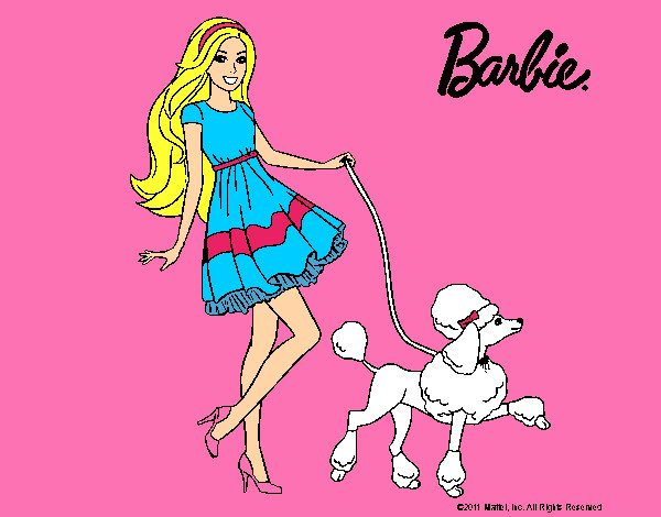 Dibujo Barbie paseando a su mascota pintado por vanesame