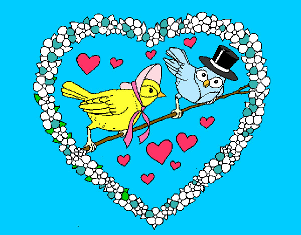 Dibujo Corazón con pájaros pintado por pribe