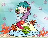 Dibujo Sirena sentada en una roca con una caracola pintado por cherrylady
