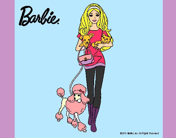 Dibujo Barbie con sus mascotas pintado por KiaraJW