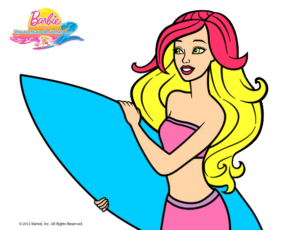 Dibujo Barbie va a surfear pintado por javieras1