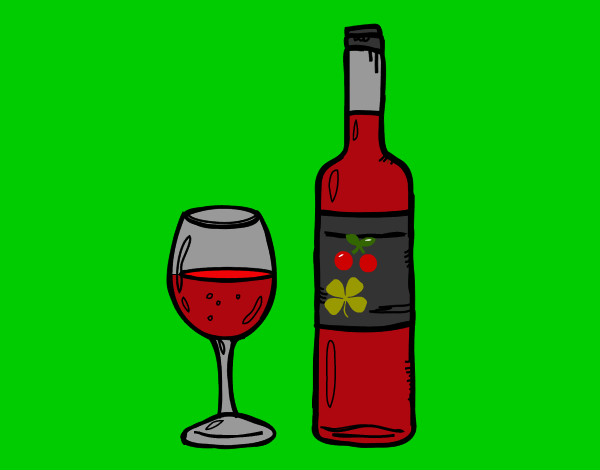 Dibujo Botella de vino y copa pintado por leleha