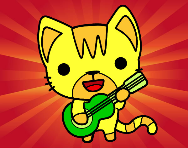 Dibujo Gato guitarrista pintado por PokefanP