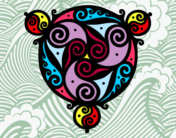 Dibujo Mandala con tres puntas pintado por anlia