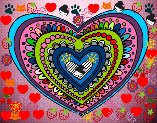 Dibujo Mandala corazón pintado por denuu