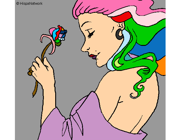 Dibujo Princesa con una rosa pintado por Candeela