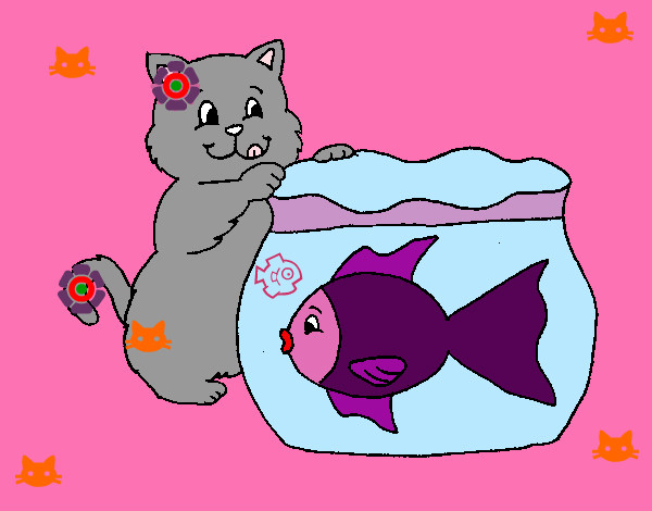 Dibujo Gato y pez pintado por SUNSHINE