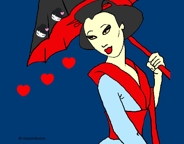 Dibujo Geisha con paraguas pintado por ardnas