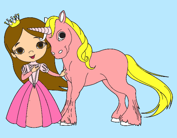 Dibujo Princesa y unicornio pintado por paola1d90
