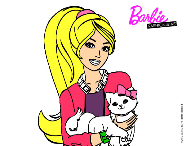 Dibujo Barbie con su linda gatita pintado por anto123456
