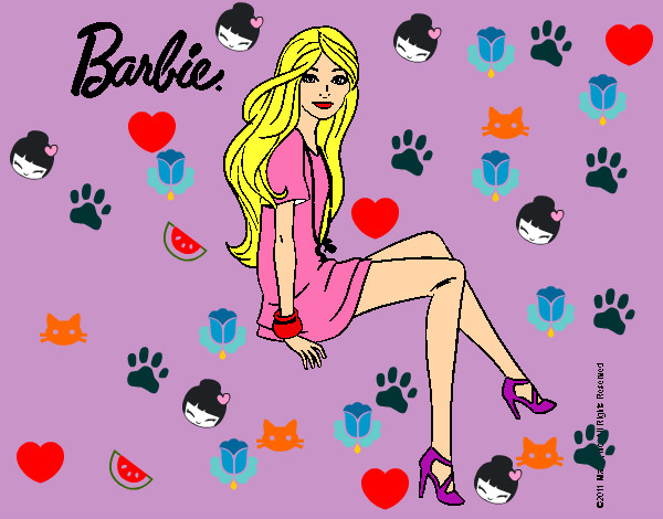 Dibujo Barbie sentada pintado por guguimdq