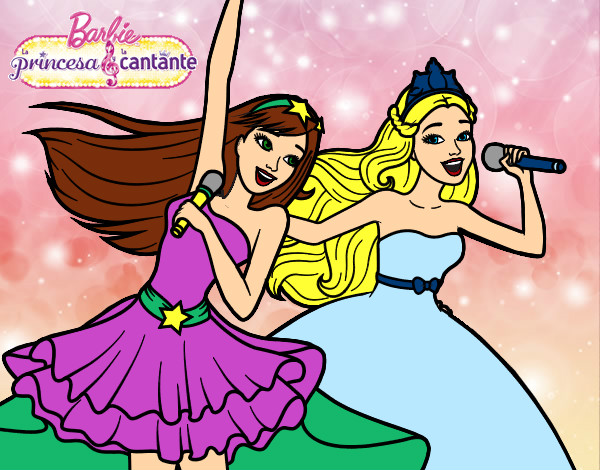 Dibujo Barbie y la princesa cantando pintado por ana13