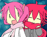 Dibujo Miku y Len con bufanda pintado por Megurine 