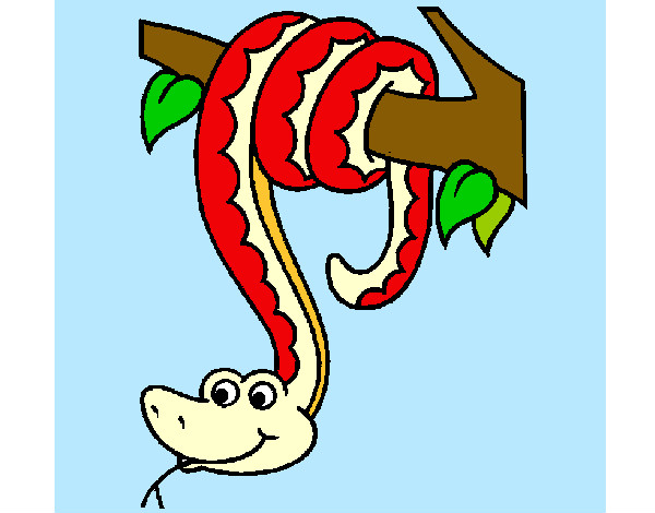 serpiente colgada de un arbol