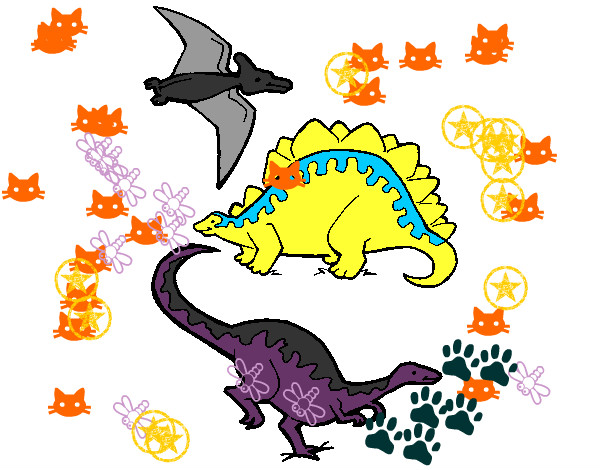 Dibujo Tres clases de dinosaurios pintado por neylimar
