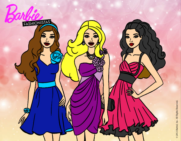 Dibujo Barbie y sus amigas vestidas de fiesta pintado por GntrBipola