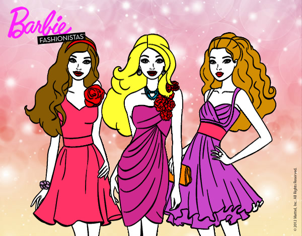 Dibujo Barbie y sus amigas vestidas de fiesta pintado por Mely9