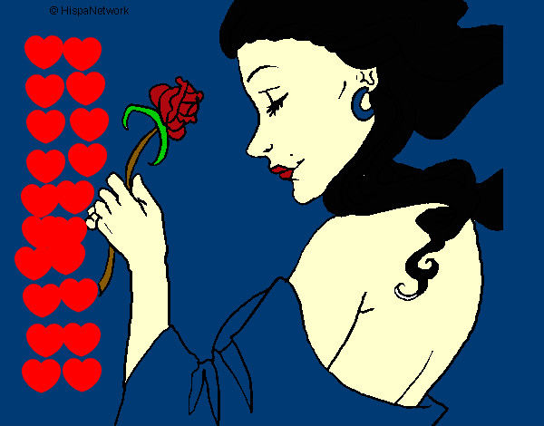Dibujo Princesa con una rosa pintado por disney