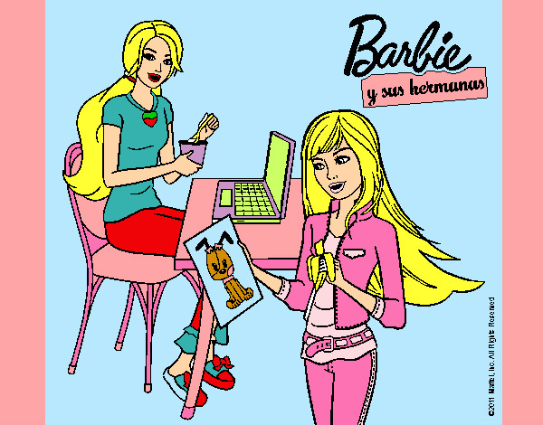 Dibujo Barbie y su hermana merendando pintado por mar231002