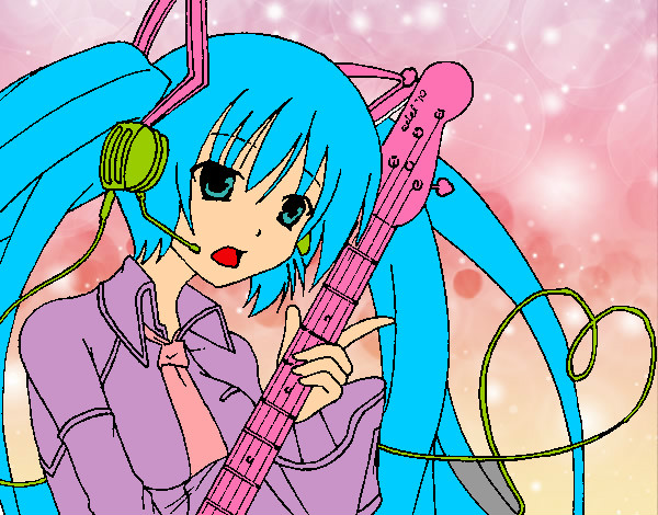 Dibujo Miku con guitarra pintado por marcia7