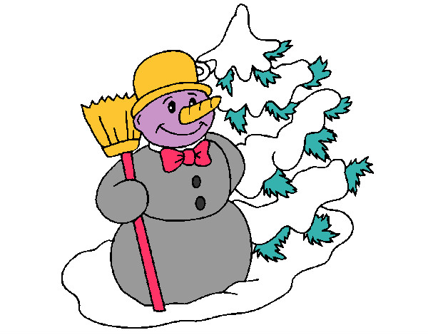 Dibujo Muñeco de nieve y árbol navideño pintado por diegoemili
