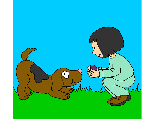 Dibujo Niña y perro jugando pintado por nikolahide