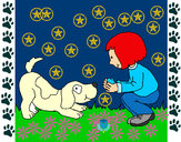 Dibujo Niña y perro jugando pintado por niode