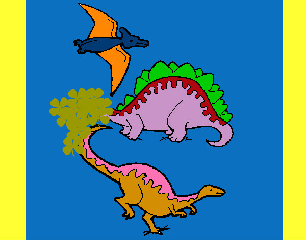 Dibujo Tres clases de dinosaurios pintado por samiralex