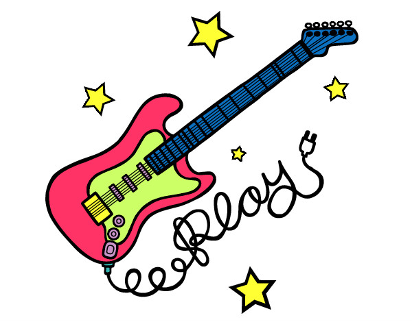 Dibujo Guitarra y estrellas pintado por caritasol