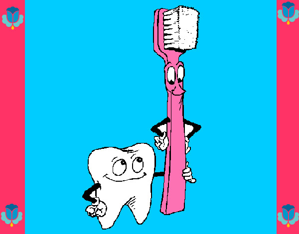 Dibujo Muela y cepillo de dientes pintado por roxita124