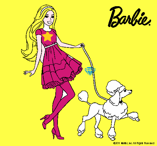 Dibujo Barbie paseando a su mascota pintado por pedroche