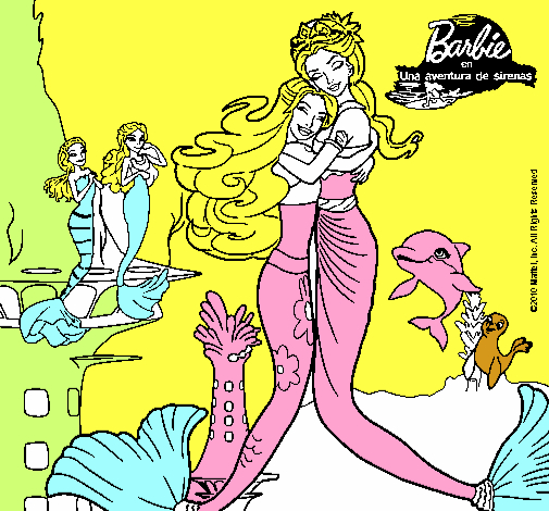Dibujo Barbie sirena y la reina sirena pintado por pedroche