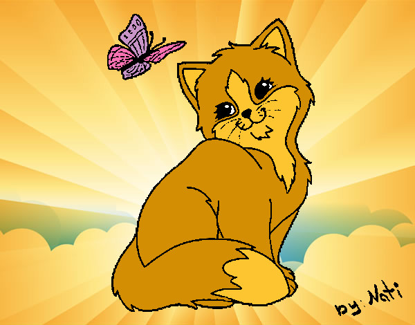Dibujo Gatito y mariposa pintado por felaine