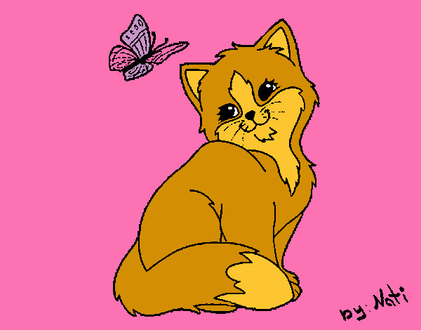 Dibujo Gatito y mariposa pintado por felaine