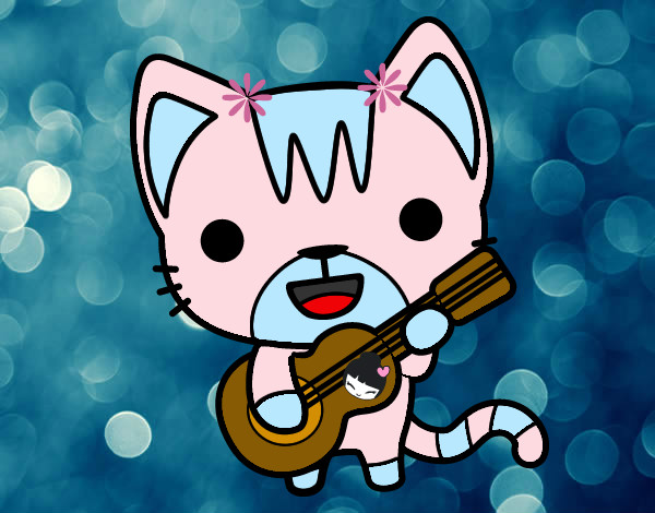 Dibujo Gato guitarrista pintado por laylalisa