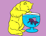 Dibujo Gato mirando al pez pintado por finncat
