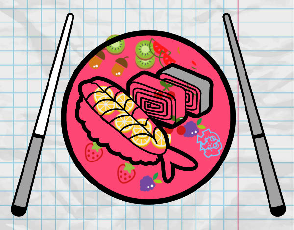 Dibujo Plato de Sushi pintado por pedroche
