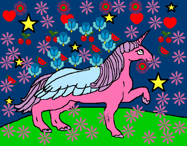 Dibujo Unicornio mirando las estrellas pintado por Anegari