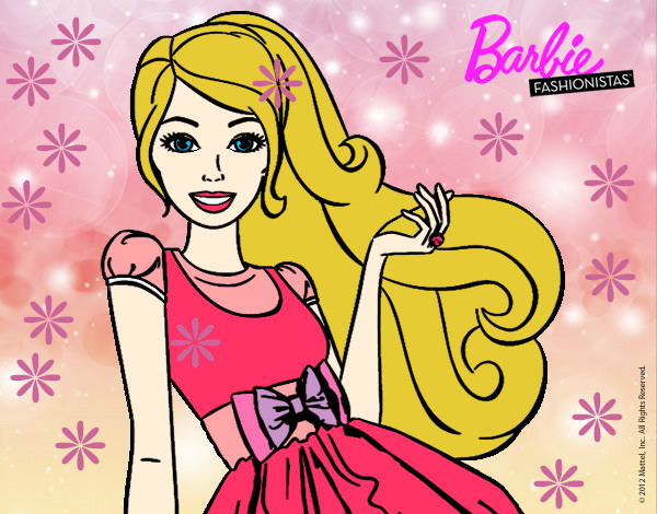 Dibujo Barbie con su vestido con lazo pintado por Evelyn1