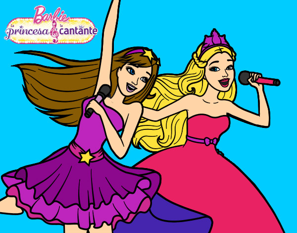 Dibujo Barbie y la princesa cantando pintado por iris2006
