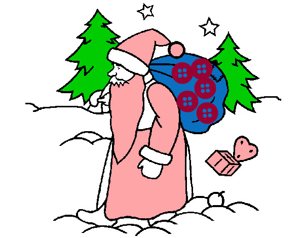 Dibujo Papa Noel repartiendo regalos pintado por elihu