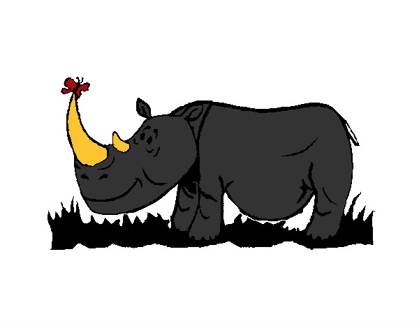 Dibujo Rinoceronte y mariposa pintado por Elieser