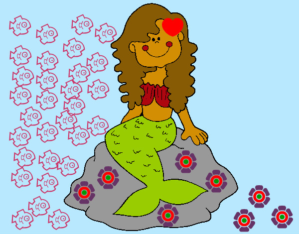 Dibujo Sirena sentada en una roca pintado por salla